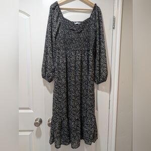 Sincerely Jules Floral Print Smocked Sweetheart Neckline Chiffon Midi Dress Sz M